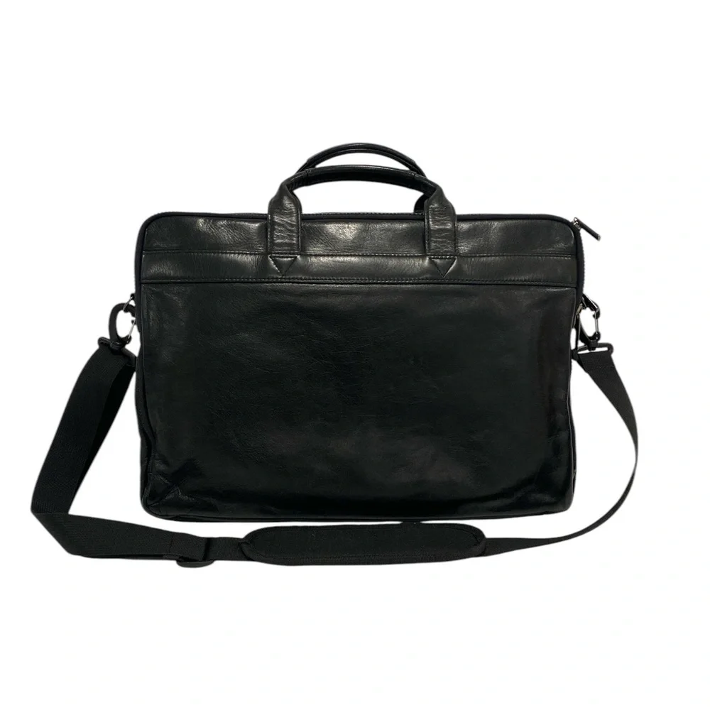 Bellino Nero Black Genuine Leather Full Size Laptop Briefcase Bag - Like New